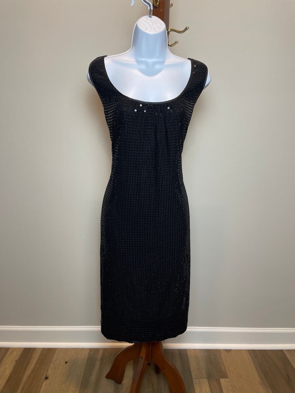 New York & Company Sequin Sheath Dress Size 14 Black Scoop Neck New With Tag